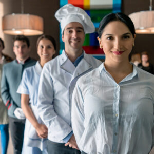 Hospitality people standing in a row