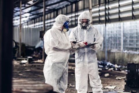 Hazardous materials training with protective suits and inspection